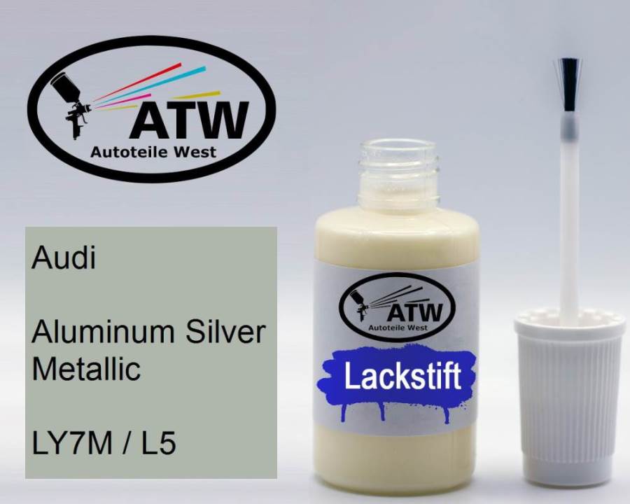 Audi, Aluminum Silver Metallic, LY7M / L5: 20ml Lackstift, von ATW Autoteile West.